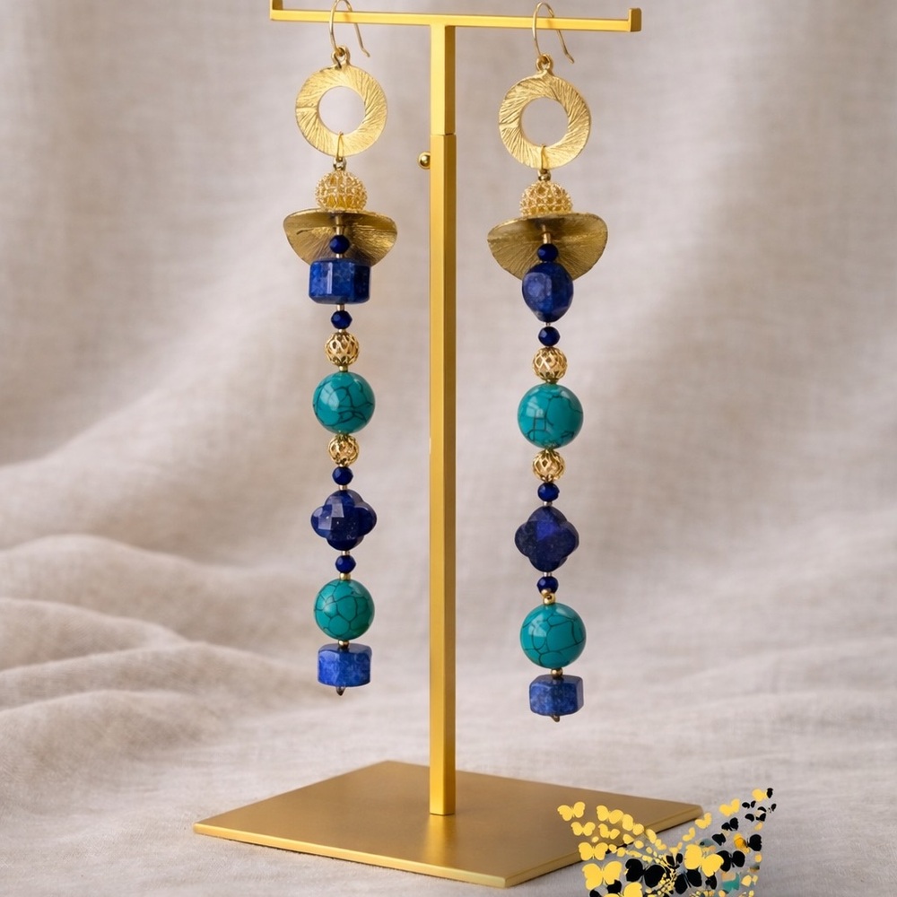 Elegant Gold and Blue Dangle Earrings